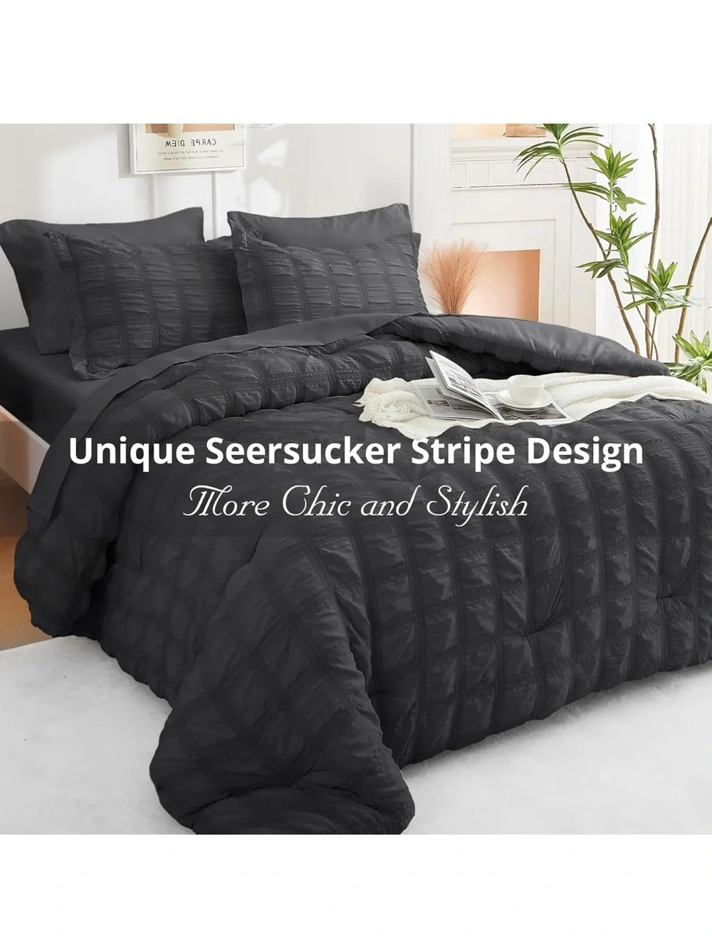 ⛱️7-Piece Seersucker Comforter & Bedding Set - Queen